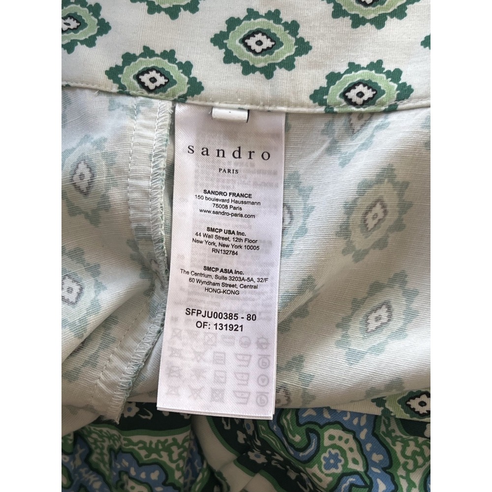 Sandro Paris Green Paisley Tile Linen Blend Tiered Maxi Skirt 1 - Picture 3 of 6